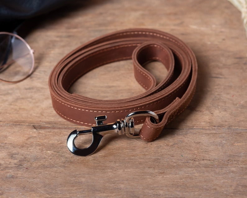 Leather Dog Double-Sided Leash With Handle for Small and Large Dogs