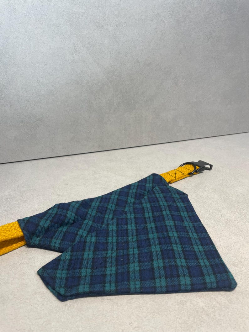 Green Plaid Dog Bandana, Handmade Classic Dog Accessory