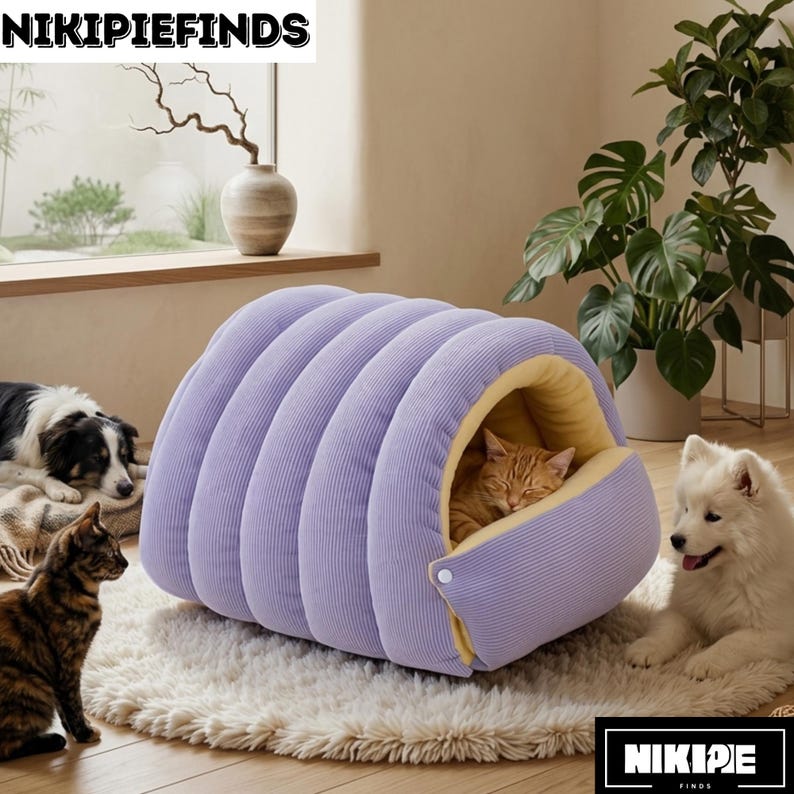 Cozy Corduroy Pet Cave Bed for Cats and Small Dogs – Soft Warm Indoor House