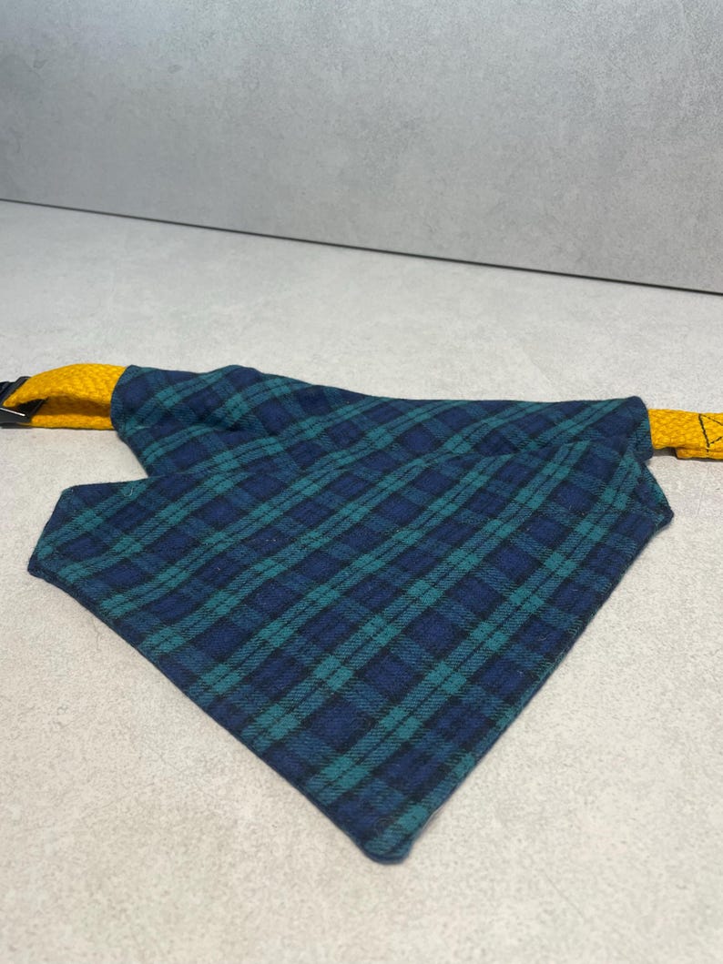 Green Plaid Dog Bandana, Handmade Classic Dog Accessory